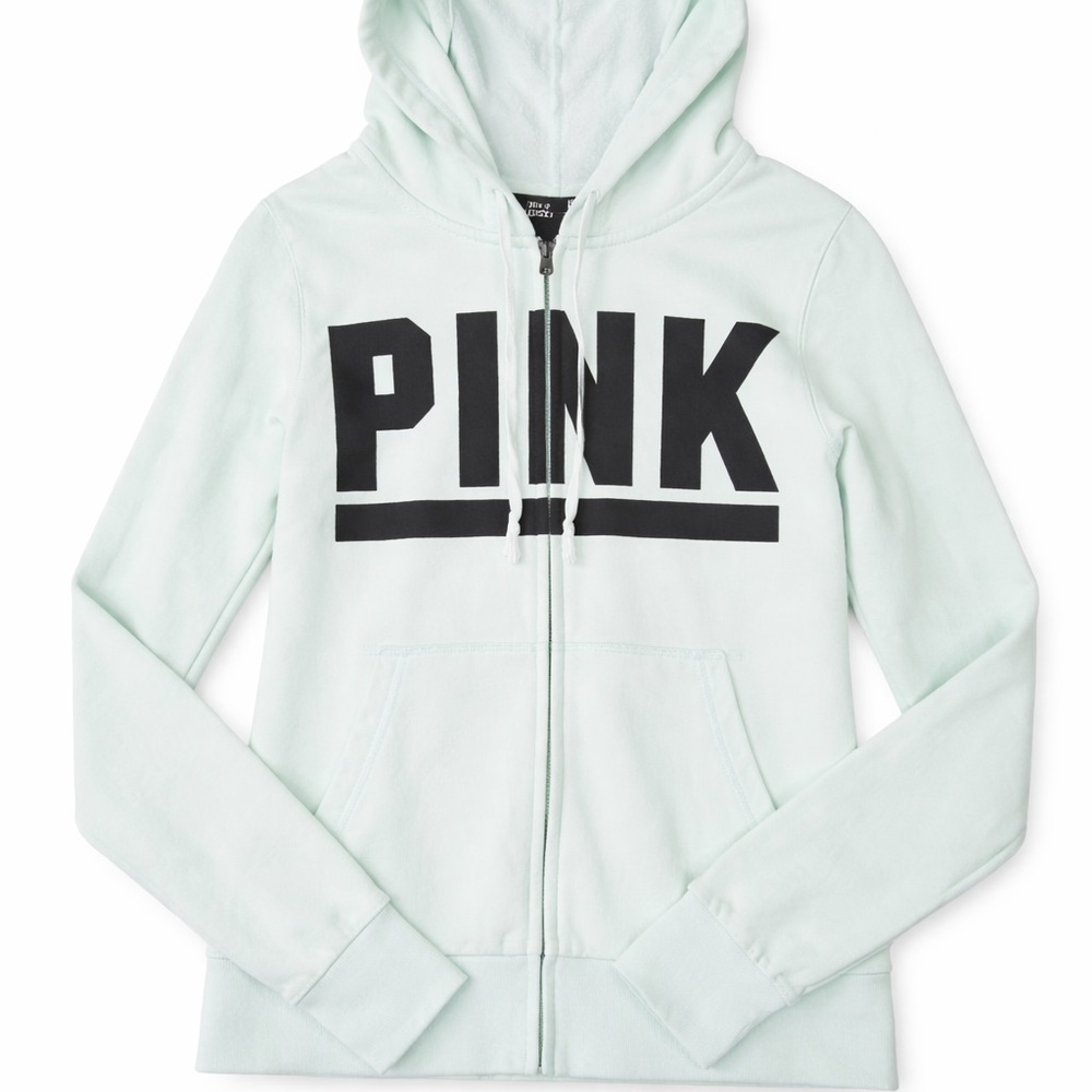 PINK Victoria's Secret Lightweight Mint Zip Hoodie with Bold Logo xsmall
